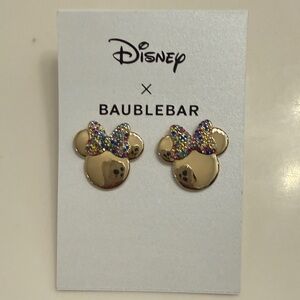 Disney Baublebar Gold Minnie Mouse Earrings with Colorful Bow